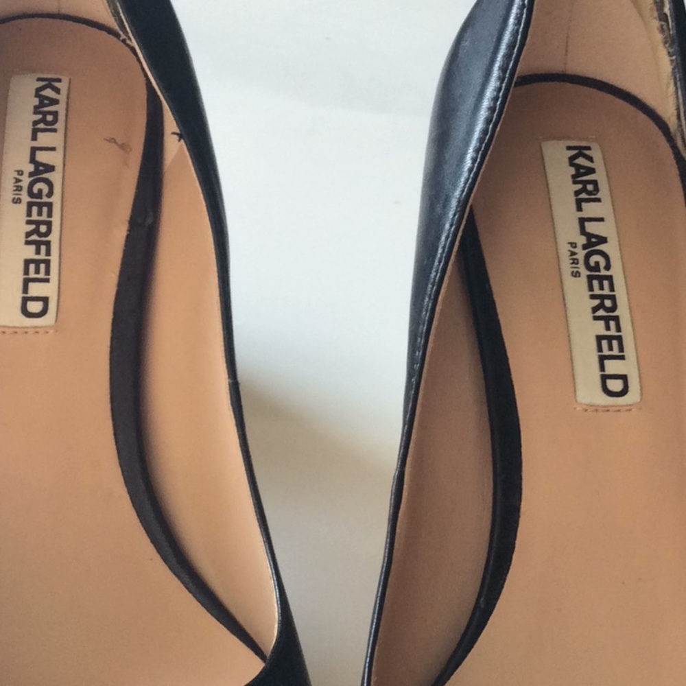 Karl Lagerfeld Black Shoes pearled heels size 7.5 - Picture 4 of 10